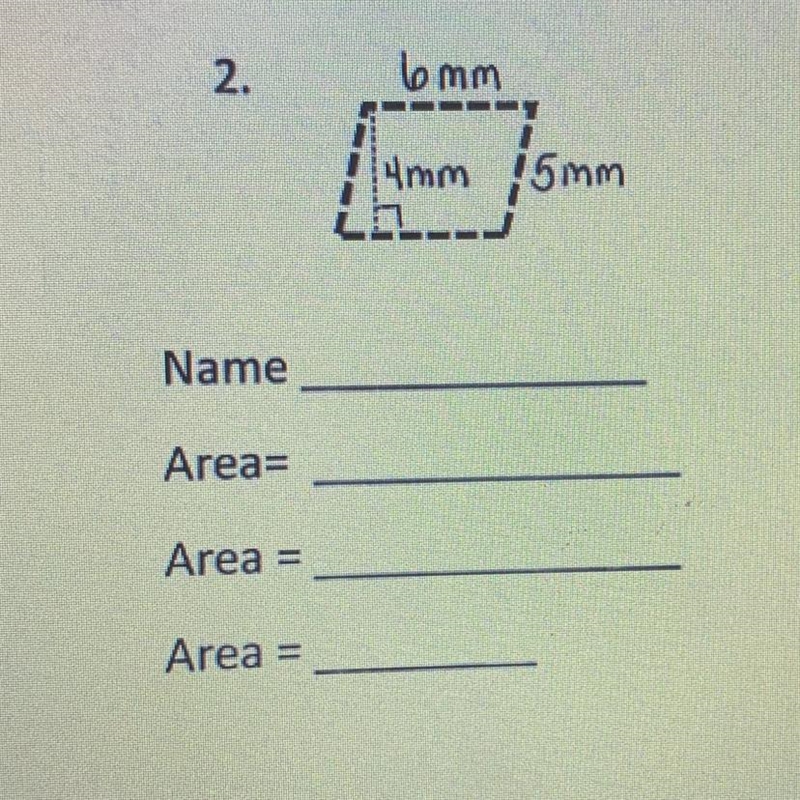 Name the figure. Write the area formula. Fill in the area formula.-example-1