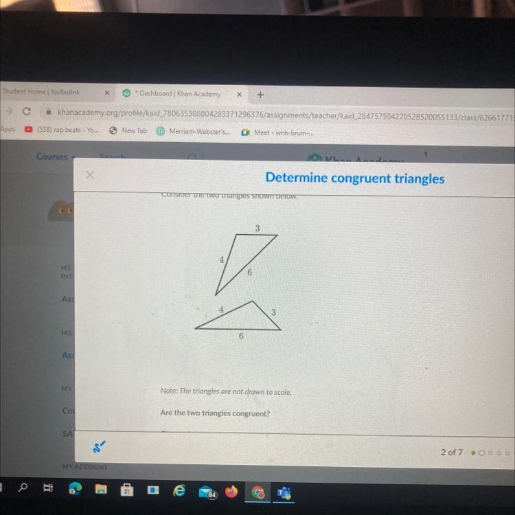 Consider the two shown below Are the two triangles congruent-example-1