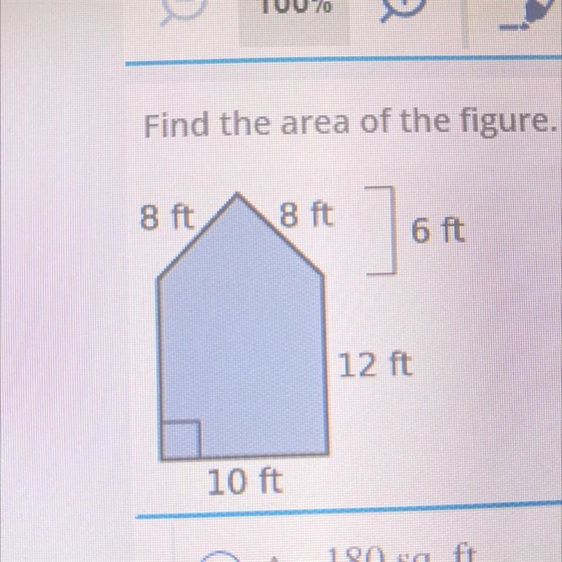 Find the area of the figure. A. 180 sq. ft B. 38 sq. ft C. 152 sq.ft D. 150 sq.ft-example-1