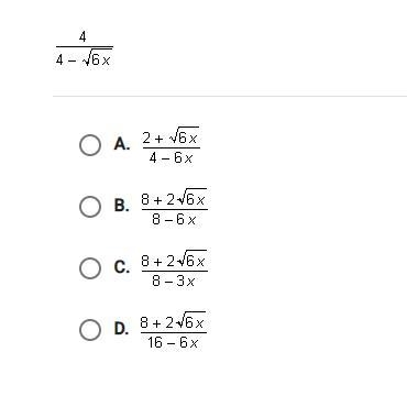 Which choice is equivalent to the fraction below when x is an appropriate value? 4/4-sqrt-example-1