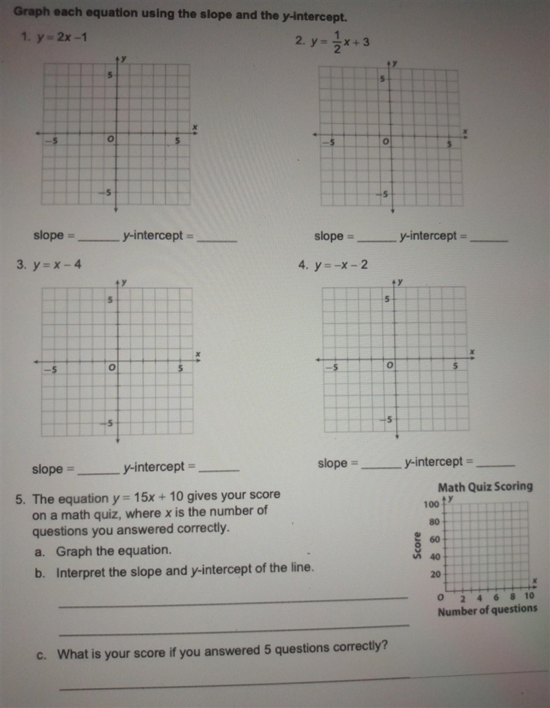 Graphic linear nonpropotional relationship unsing slope and y-intercept please help-example-1