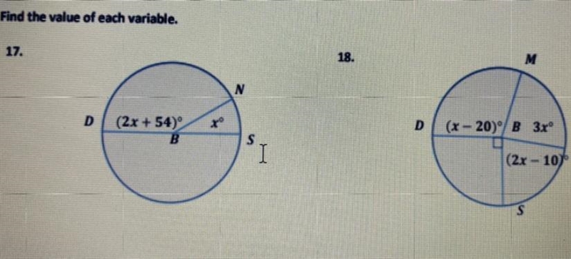 Find the value of each variable 17/ 18-example-1