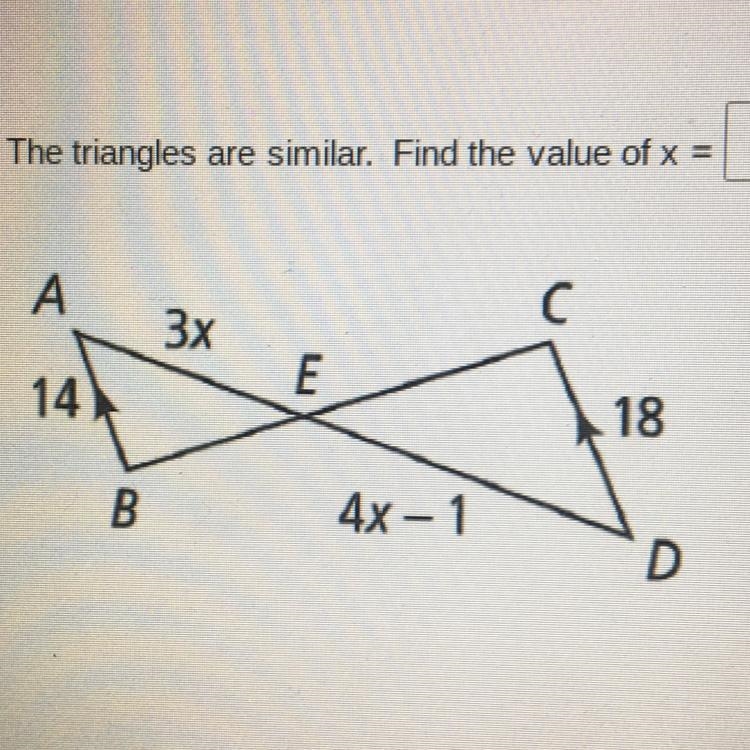 The triangles are similar. Find the value of x =-example-1