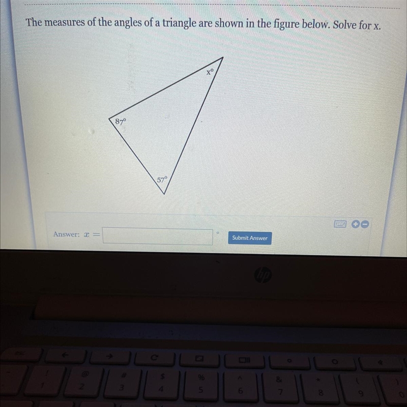 The measures of the angles of a triangle are shown in the figure below. Solve for-example-1