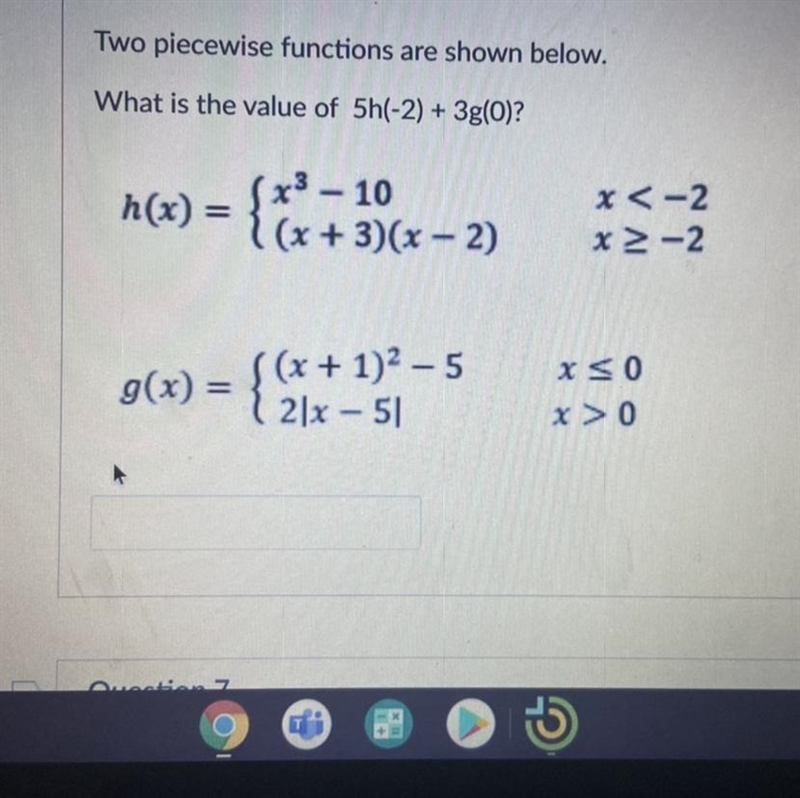 What is the value of 5h(-2)+3g(0)?-example-1