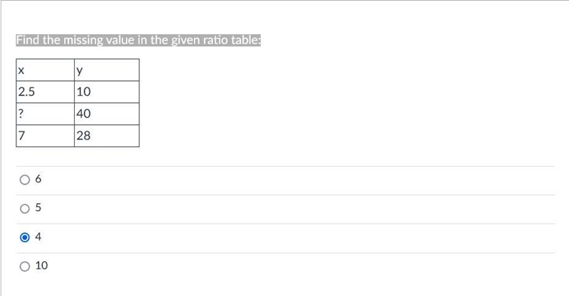 Find the missing value in the given ratio table:-example-1