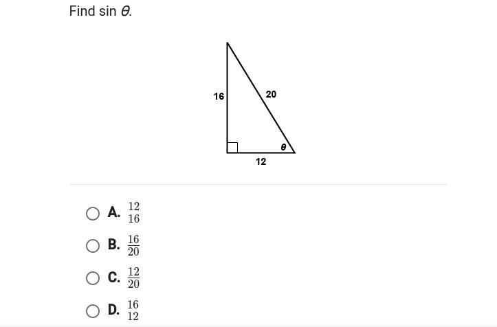 12 POINTS!!! Find sin θ.-example-1