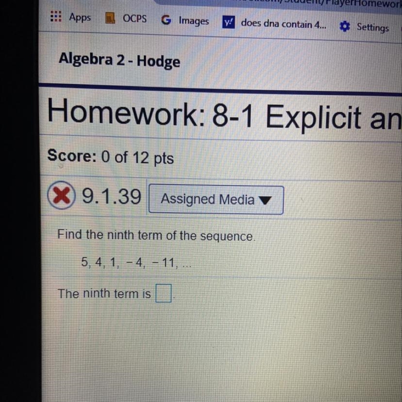 Pls helppp!!! Find the ninth term of the sequence 5,4,1,-4,-11... The ninth term is-example-1