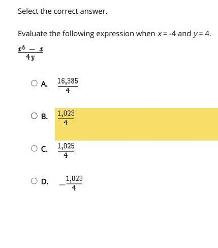 Evaluate the following expression when x = -4 and y = 4.-example-1