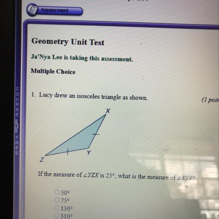 If the measure of ZYZX is 25°, what is the measure of ZXYZ? USATESTPREP-example-1