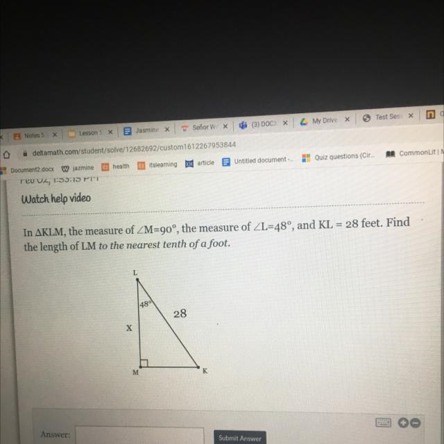 Find the length of LM to the nearest tenth of a foot-example-1