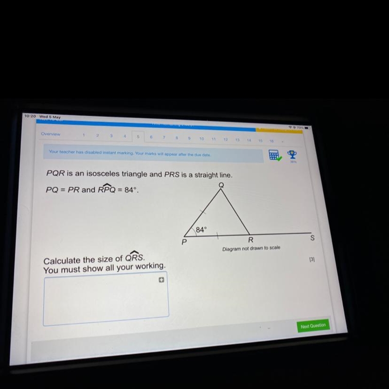 URGENT HELP Pqr is an isosceles triangle and prs is a straight line-example-1