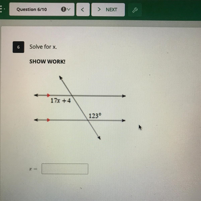 Solve for x and show work.-example-1