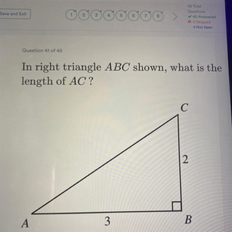 And right triangle ABC shown, what is the length of AC?-example-1