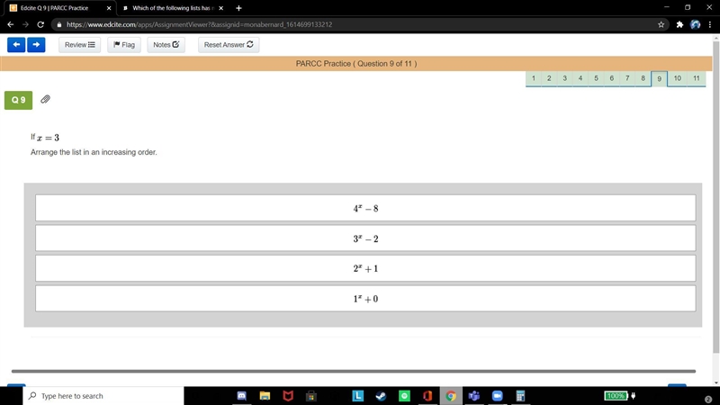 If x=3 Arrange the list in an increasing order.-example-1