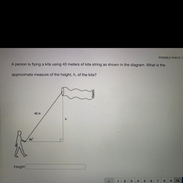 A person is flying a kite using 40 meters of kite string as shown in the diagram. What-example-1