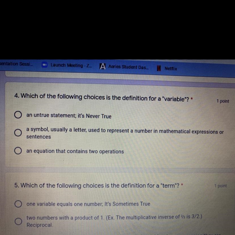 Which of the following choices is the definition for a "variable"? *-example-1