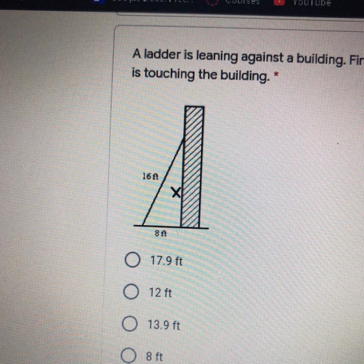 A ladder is leaning against a building. Find the height at which the ladder is touching-example-1