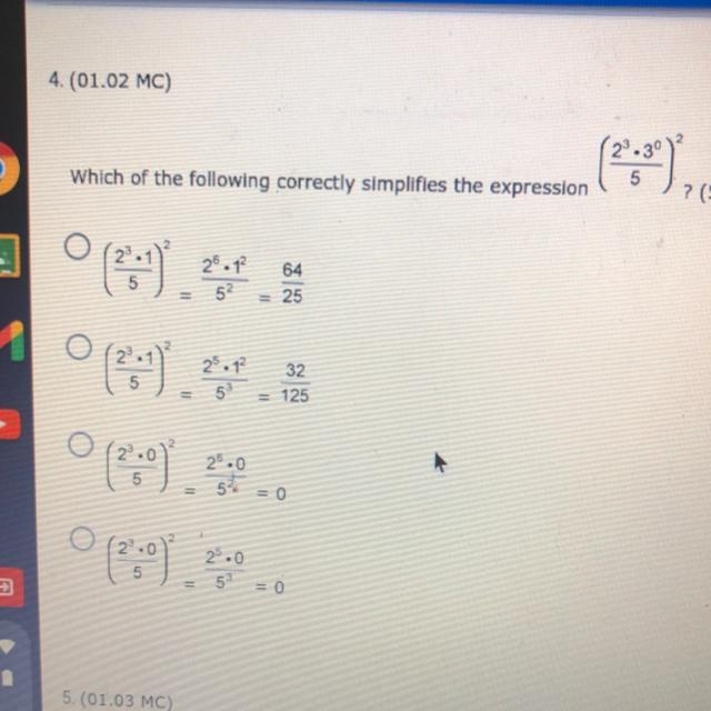 4. (01.02 MC) Which of the following correctly simplifies the expression? picture-example-1