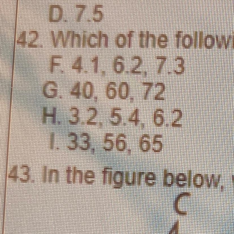 Which of the following could be the side lengths of a right triangle?-example-1