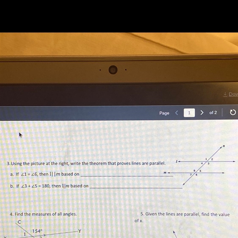 3.Using the picture at the right, write the theorem that proves lines are parallel-example-1