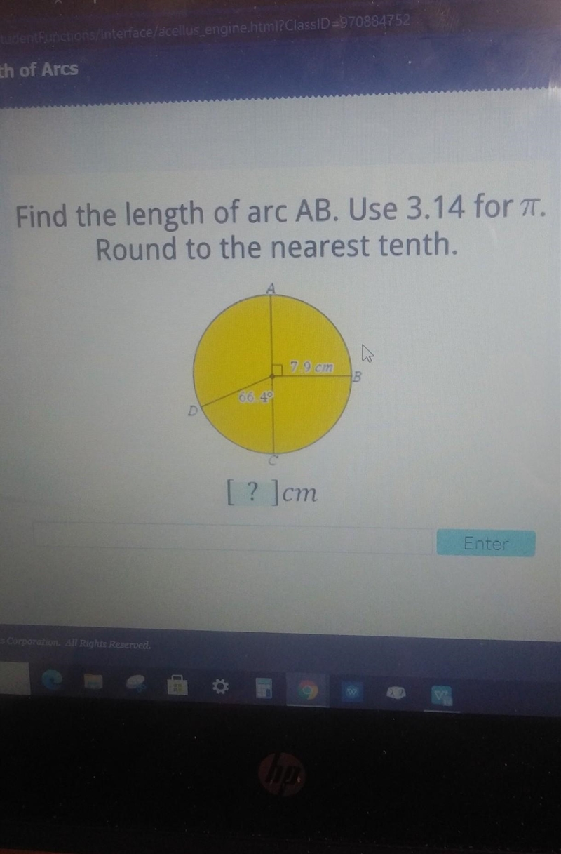 Find the length of arc AB. Use 3.14 for pi. Round to the nearest tenth. ​-example-1