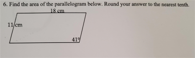 Find the area of the parallelogram below. Round your answer to the nearest tenth.-example-1