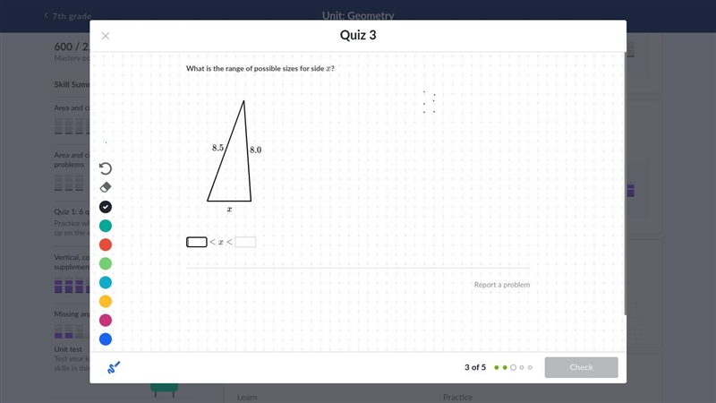 What is the range of possible sizes for x?-example-1