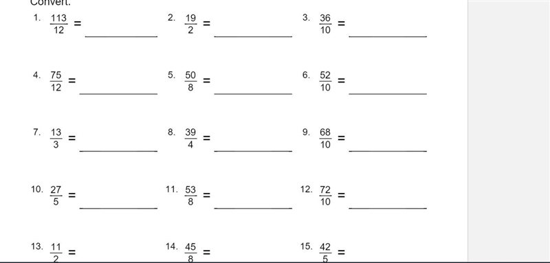 Convert improper fractions to mixed numbers Convert:-example-1