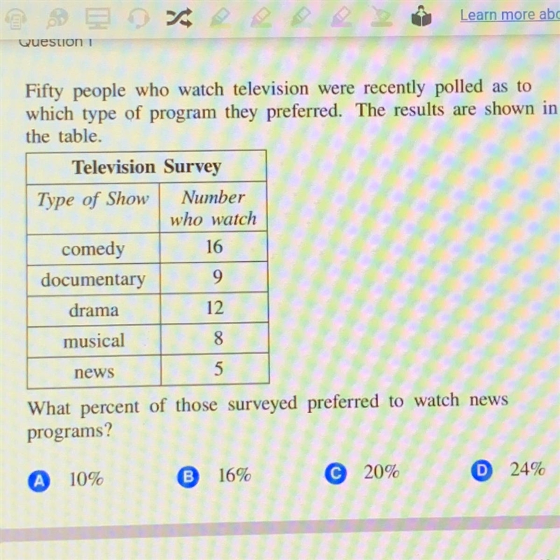 Fifty people who watch television were recently polled as to which type of program-example-1