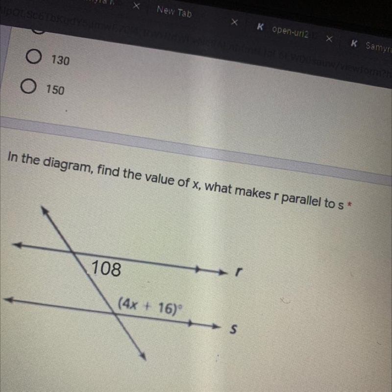 Find the value of x, what makes r parallel to s-example-1