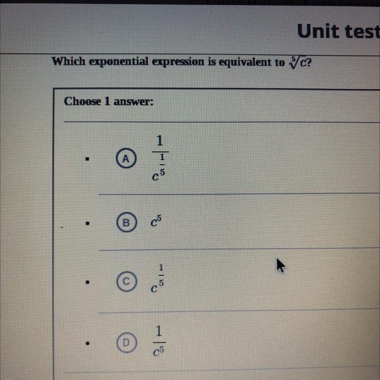 Which exponential expression is equivalent to c? Choose 1 answer-example-1