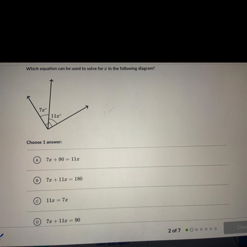 Which equation can be used to solve for x in the following diagram? 72° 112° PLEASE-example-1