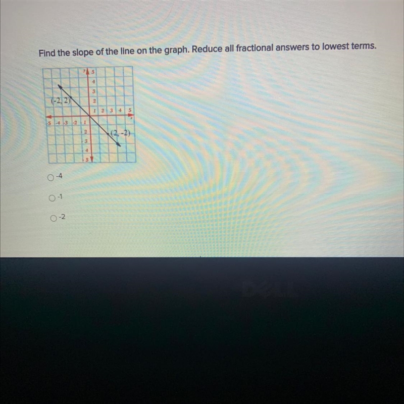 Find the slope of the line on the graph. Reduce all fractional answers to lowest terms-example-1