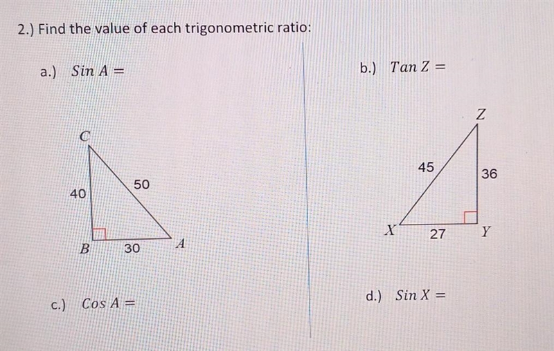 2.) Find the value of each trigonometric ratio:​-example-1