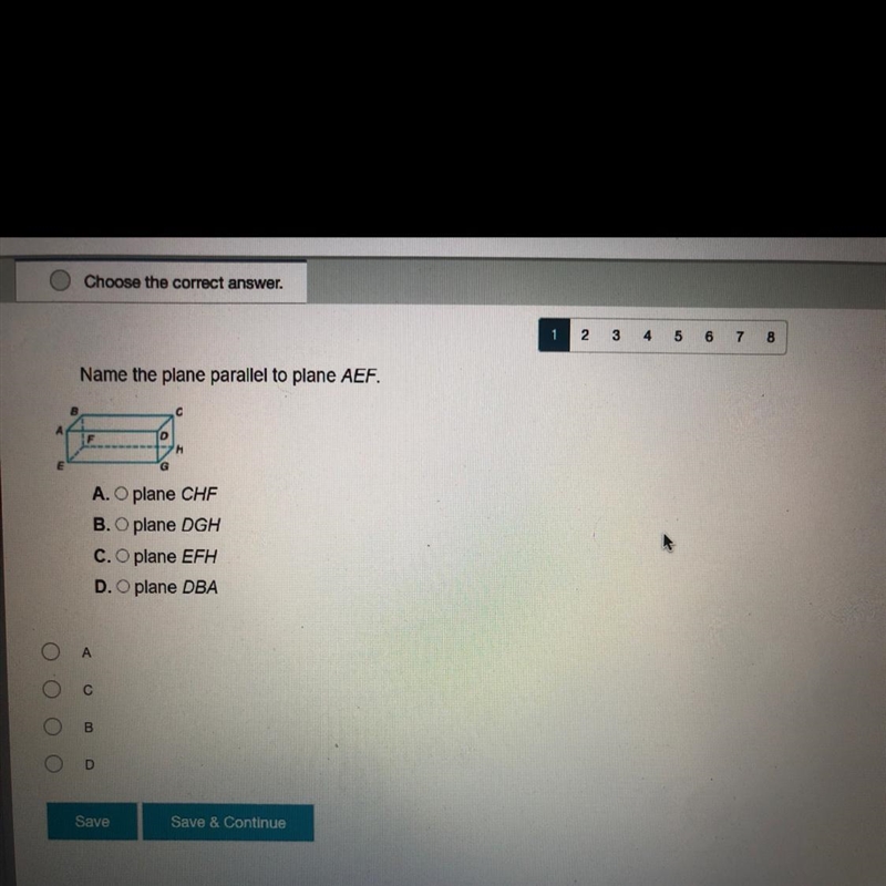 Name the plane parallel to the plane AEF-example-1