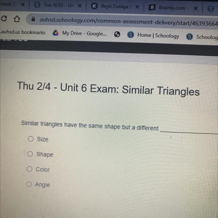 Similar triangles have the same shape but a different what-example-1