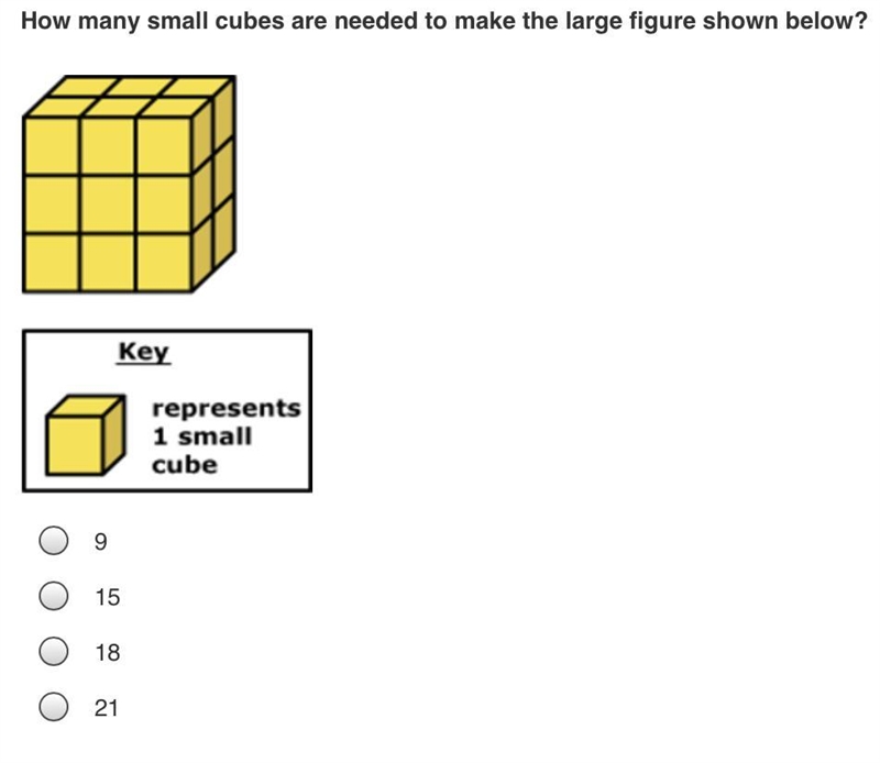 How many small cubes are needed to make the large figure shown below-example-1