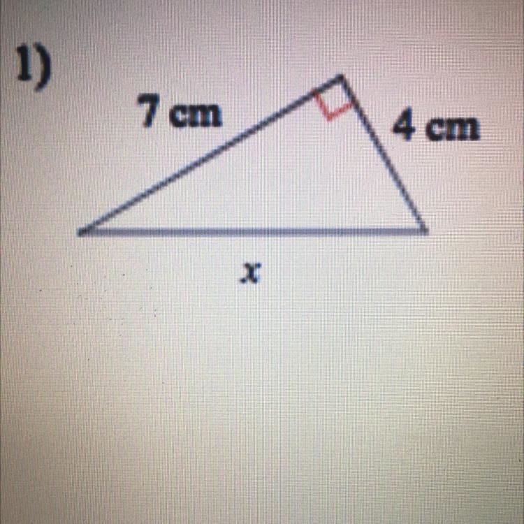 Find the missing side of each triangle. Leave your answers in simplest radical form-example-1