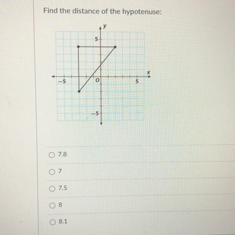 Find the distance of the hypotenuse.-example-1