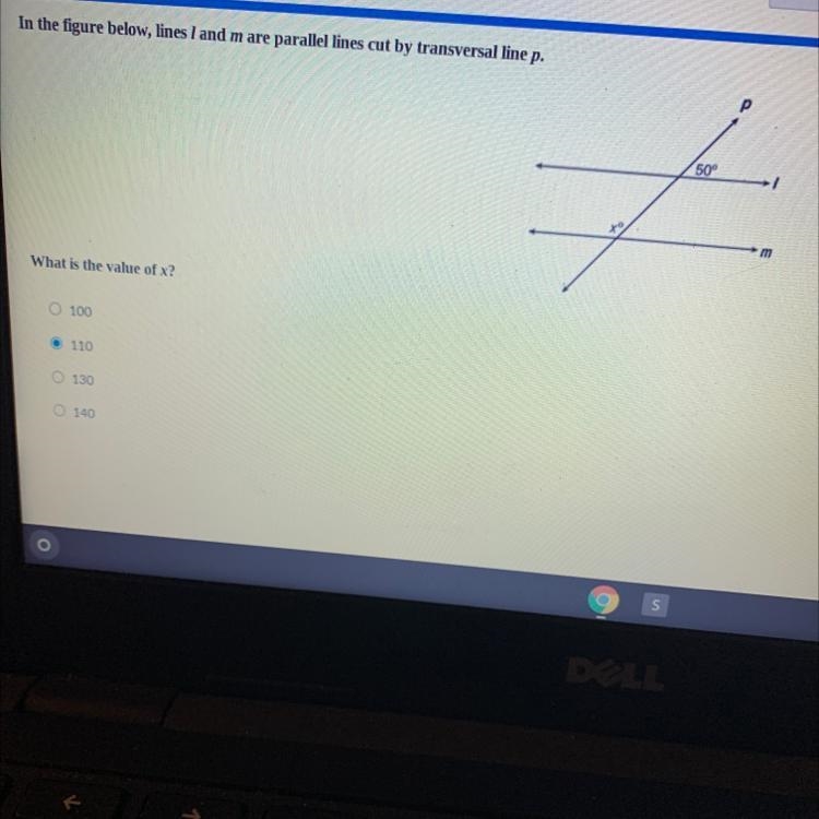 In the figure below, lines l and m are parallel lines cut by transversal line p. 50 x-example-1