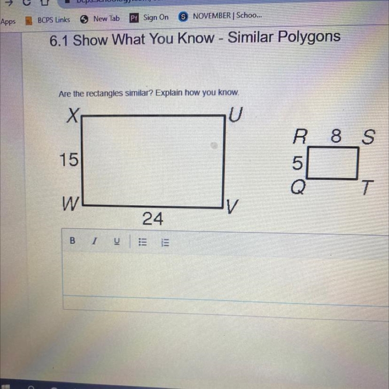 Are the rectangles similar? Explain how you know?-example-1