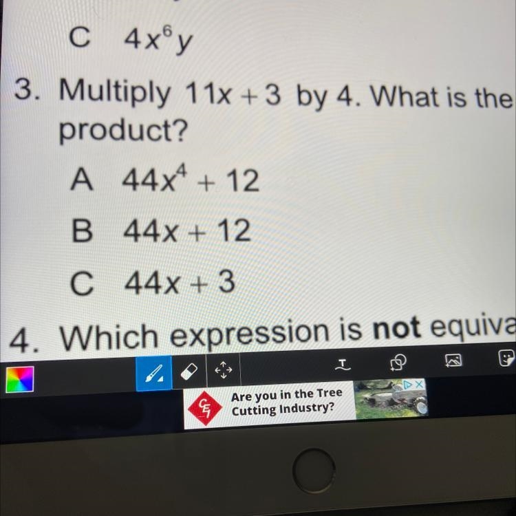 Multiply 11x +3 by 4. What is the product?-example-1