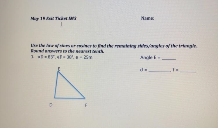 Use the law of sines or cosines to find the remaining sides/angles of the triangle-example-1