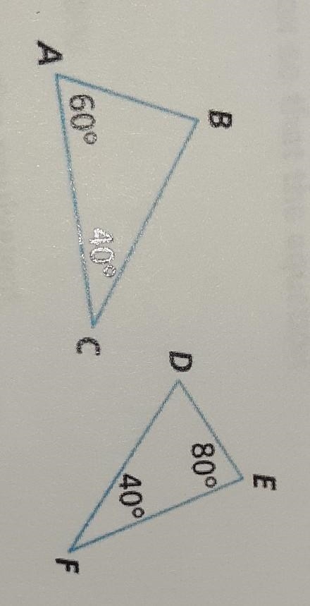 Can you conclude from the figure that ABC is similar to DEF? Explain.​-example-1