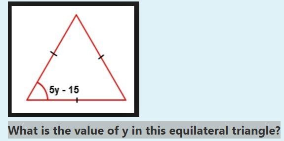 PLEASE HELP What is the value of y in this equilateral triangle?-example-1