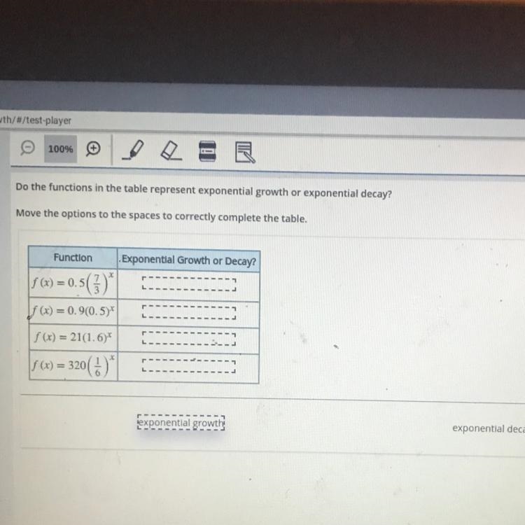 Do the functions in the table represent exponential growth or exponential decay? Move-example-1