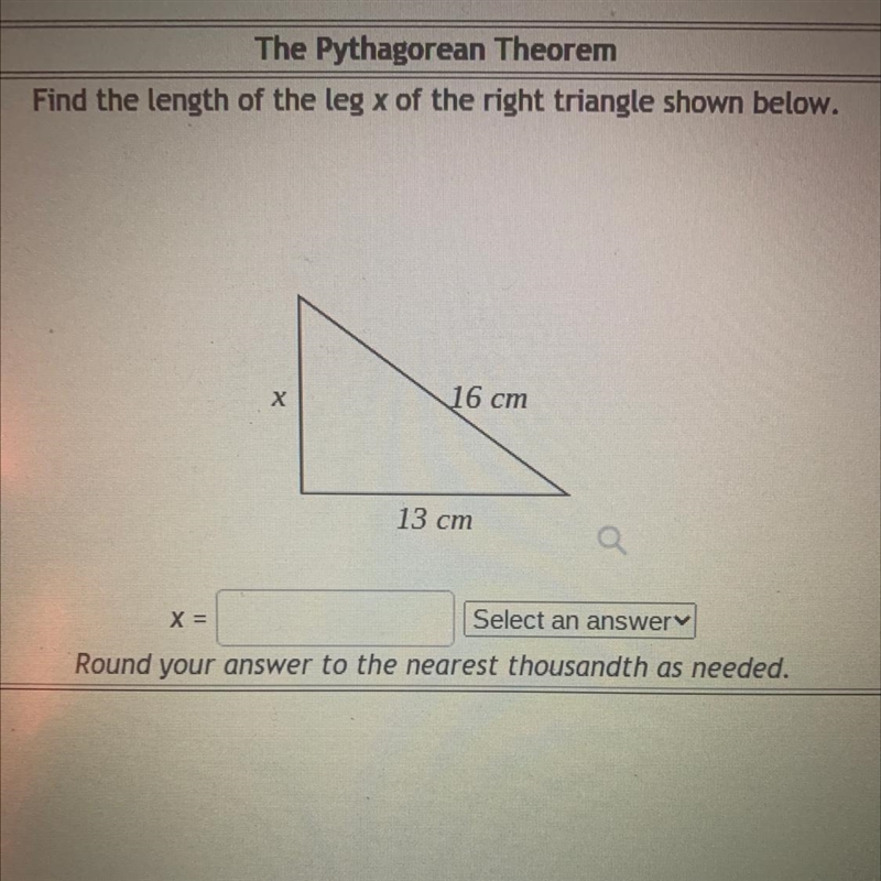 Find the length of the leg x of the right triangle shown below.-example-1