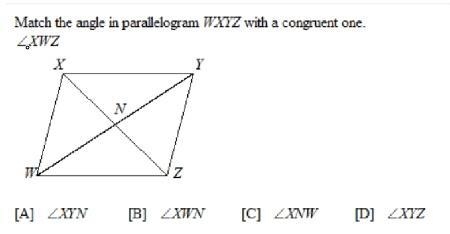 Match the angle in parallelogram WXYZ with a congruent one ∠XWZ-example-1