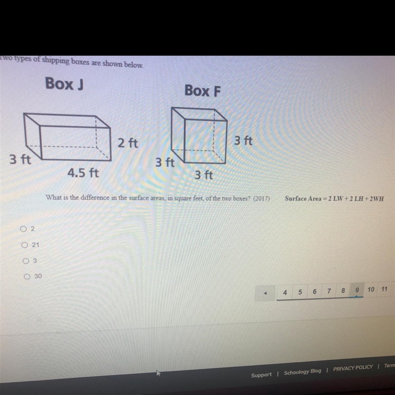 What is this the difference in the surface areas in square feet of the two boxes?-example-1